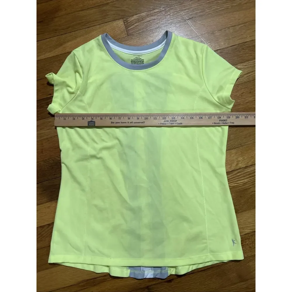 Danskin Now Dri More Women’s Sz L Short Sleeve Athletic Top Neon Yellow Stretch - Picture 5 of 6